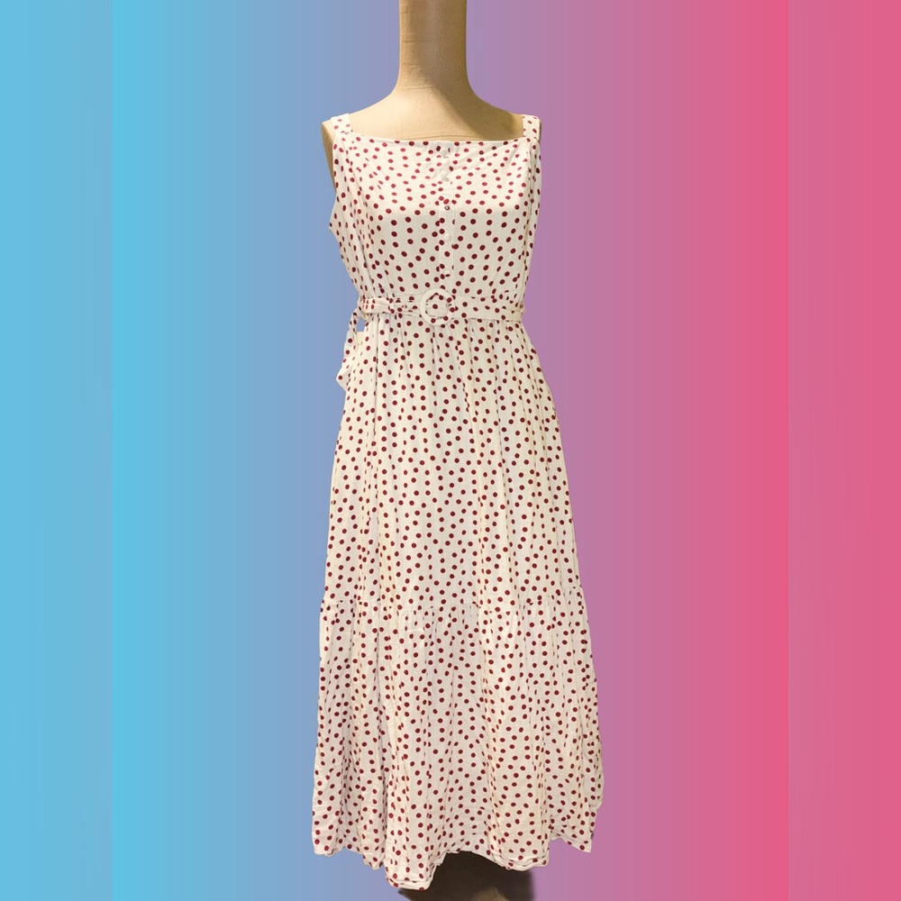 LC Lauren Conrad White Maxi Dress with Red Polka Dots
